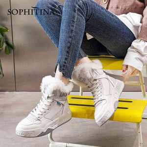 Sophitina Kobiety Winter Buty Platforma Ciepłe High-Top Premium Skórzane buty Okrągłe Toe Mid Heel Sneakers Moda Kobiety Buty SO758 210513