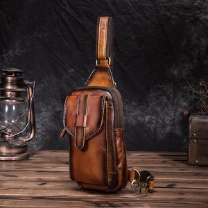 Wholesale unisex leather sling bags for sale - Group buy Waist Bags Unisex Genuine Quality Leather Casual Orange Fashion Chest Sling Bag Design Travel Daypack One Shoulder Crossbody XB571 o