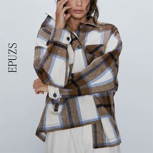 패션 여성 격자 무늬 재킷 Femael 셔츠 코트 한국어 겨울 긴 소매 두꺼운 따뜻한 캐주얼 숙녀 S 210521