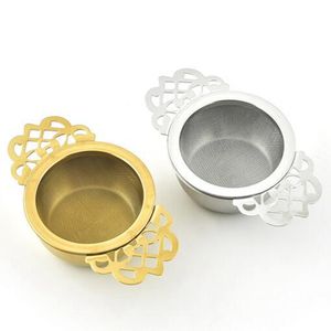 304 Stainless Steel Tea Strains med droppskålar Mesh Tea Infuser Loose Leaf Filter Eleganta Dubbelvingade handtag