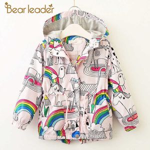 곰 리더 여자 코트와 재킷 키즈 봄 브랜드 어린이 옷 Birdflowers 인쇄 후드 겉옷 210708