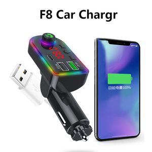 Newest F8 FM Transmitter Car Chargers Atmosphere Light Kit Modulator TypeC PD Ports Handsfree Audio Receiver Rainbow LED with Retail Box MP3 Player