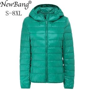 BANG Märke 7XL 8XL Kvinnors Down Coat Ultra Light Jacka Kvinnor Hooded Kvinna Stor Storlek Vinter Fjäder Varm 210910