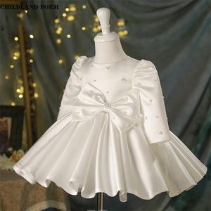 Mädchen Kleider 1. Geburtstag Kleid für Baby Mädchen Perle Langarm Taufe Schleife Tutu Prinzessin Mädchen Party und Hochzeit Kleider