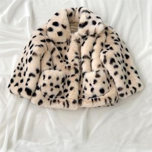 Fluffy Leopard Faux Fur Coat Girl Höst Baby Vinter Kläder Kids Jacka Jackor Ytterkläder Barnkläder 211204