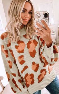 Foridol vintage leopard print knitted pullovers female autumn winter long sleev oversized casual loose sweater jumper 210415