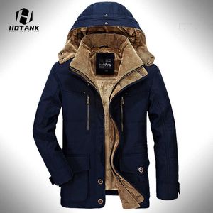 Solid Color Mens Parkas Jackor Hooded Tjock Fleece Militär Coat Fur Collar Warm Windbreaker Casual Outdoor Parka Overcoat Män 211013