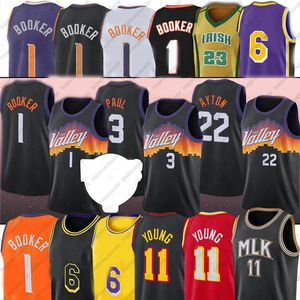 1 Devin 22 Deandre Booker Paul Ayton 3 Chris Trae Valley 검은 농구 11 Young Jerseys LBJ 6 NCAA Stitched Jersey
