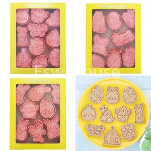 Páscoa Cookie Molde 3D DIY Ovos Coelho Coelho Biscoitos Selo Biscoito Cortadores Biscoito Embossing Fondant Ferramenta