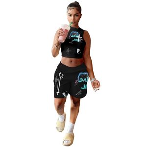 Uomini Cool Girl Streetwear BF Style 2 pezzi set da donna Abiti da donna allentati Pantaloni di lunghezza del ginocchio e canottiera Top Gym Abbigliamento da palestra 210525