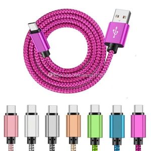 Micro V8 5Pin Fabric flätade kablar 25 cm 1m 2m 3M Aluminiumlegering Nylon USB Data Charger Cable för Samsung S4 S7 S7 HTC LG Android -telefon