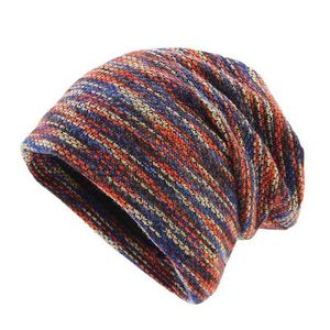 Двойная ткань зимние теплые шапочки для женщин и мужчин унисекс красочные хлопчатобумажные помещения зимняя шляпа Y21111