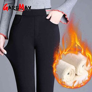 Women Winter Warm Pants Velvet Thick Trousers High Waist Elastic Middle aged Mother Stretch Straight Plus Size 5XL 210428