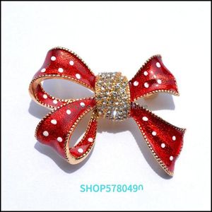 Pins, broches jóias moda cor vermelha fita rhinestone para as mulheres elegante esmaltado pino senhora presente de Natal vestido de férias decoração cair