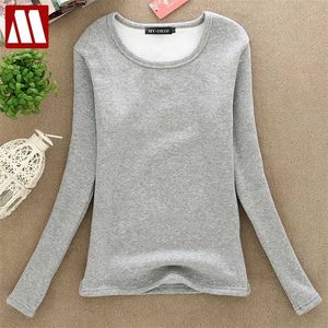 Women Winter Slim Fit T Shirt Lady hick hermal -shirts Warm Velvet Shirt's Long Underwear Plus Size ops 4XL 220208