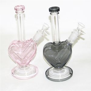 Heart Shape Dab Rigs Hookah Bongs Pink Purple Colors Glass Water Pipes With 14mm Heart Shape Glass Bowls & Downstem Diffuse