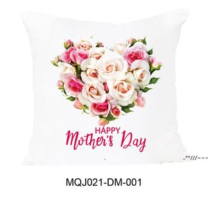 newHappy Mother Day Letter Pillow Case Pink Flower Printed Cushion Cover For Home Sofa Decorative Pillowcases Cover EWA4729