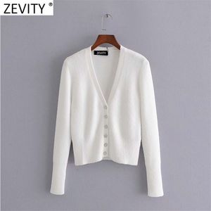 Bahar Kadınlar Zarif V Boyun Elmas Düğmeler Beyaz Örgü Kazak Kadın Chic Kısa Hırka Rahat Slim S586 210416 Tops