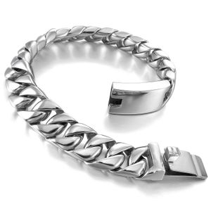 Herren-Rhombus-Panzerkettenarmband aus Edelstahl, Biker-Punk-Rock-Gliederarmband, 9 Zoll, Silber, mit Samtbeutel