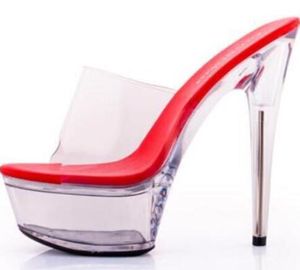 Mulheres Sandal Sapatos Feminino Modelo T Estação Catwalk Sexy Cristal Sapato Transparente 15cm Heaver Heaver Heaver Head Sandálias