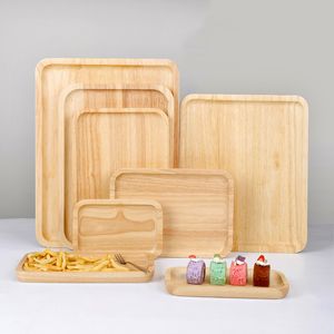 Kitchen Pastry Fruit Wooden Plates Rectangular Fries Trays Eco-friendly Coffee Water Cup Plate Hotel Tableware Storage Tray BH5459 WLY