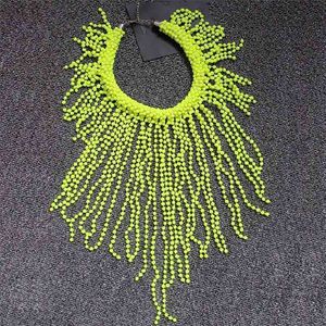 Handmade In Stock European Fashion Neon Yellow Statement Women Long Chokers Star Punk Chunky Tassels Chains Beading Necklace 210331