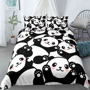 Panda Impresso 2/3 pcs conjunto de cama de bambu capa de edredão para adulto criança cama e fronhas colheres COBRETER cobre conjuntos de cama 210615