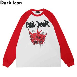 Off Shoulder Devil Herren T-Shirt Langarm Straße Farbblock T-Shirt Männer Streetwear Male Top 210603