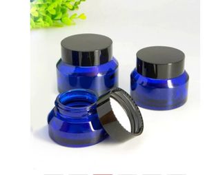 15g / 30g / 50g Blue Glass Amber Kosmetisk Facial Cream Flaskor Lip Balm Prov Container Jar Store Flaskor Travel Makeup Potter