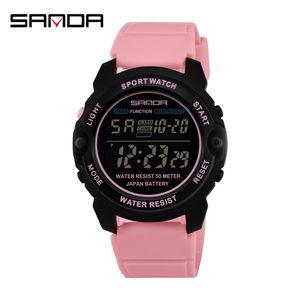 Sanda 새로운 패션 캐주얼 스포츠 여성 시계 디지털 시계 여성 손목 시계 브랜드 방수 시계 Relogio Feminino 6003 Q0524
