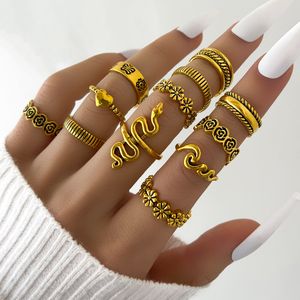 S2843 Fashion Jewelry Vintage Gold Flower Snake Heart Geometric Stacking Rings Midi Rings Set 12st/Set