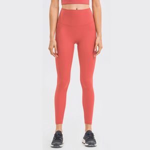 L-108B High Rise Pants No T-Linie Yogahose Elastische Strumpfhose Einfarbige Leggings Damen Nacktgefühl Jogginghose mit Bundtasche Fitness Tight