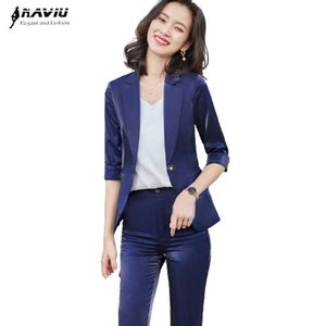 Fashion Suit Spring Summer High End Temperament Business Acetate Satin Blazer And Pants Office Ladies Work Two-Piece 210604