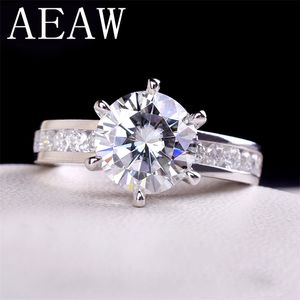 AEAW 2CTW 8mm F Round Cut Förlovningsvandring Diamantring Dubbel Halo Platinum Plated Silver 211217