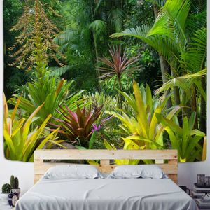 熱帯熱帯雨林タペストリーの壁掛けの家族寝室の装飾ポリエステル生地ボヘミアン植物アート印刷210609