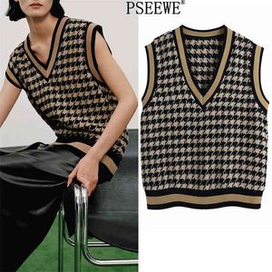 Textured Weave Knitted Vest Female Spring Vintage V Neck Sleeveless Sweater Women Fashion Contrast Rib Knit Top 210519