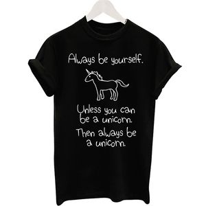 Siyah T-Shirt Kadınlar Bayanlar Unicorn Mektup Baskı Casual Komik T Shirt Tee Gömlek Femme Gevşek 210517