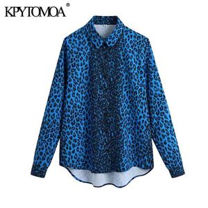Mulheres moda leopardo impressão assimetria blusas manga comprida botão camisas femininas blusas chique tops 210420