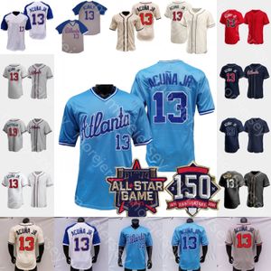 Ronald Acuna Acu￱a Jr Jersey 150th 2021 ASG Patch Nero Golden Baby Blue Bianco Pullover Donna Rosso Navy Crema Fans Giocatore Taglia S-3XL