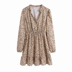 Streetwear Women Leopard Print Dress Fashion Ladies V-Neck Brown Elegant Kvinnlig Chic Elastic Midja Mini Es 210427