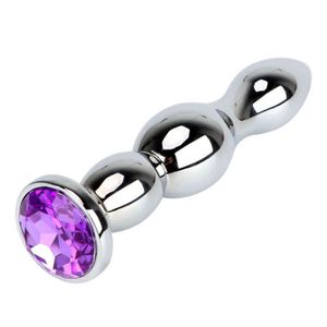 IKOKY Big Size Jewel Anal Plug Stainless Steel Long Butt Plug Metal Anal Beads Adult Product Erotic Sex Toys for Women and Men Y1029