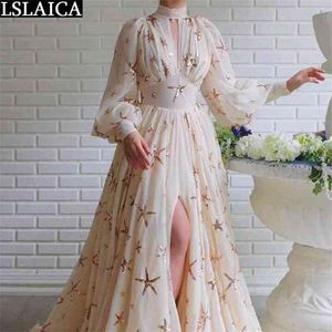 Kadın Elbise Uzun Kollu Balıkçı Yaka Pentagram Pullu Dekore Yaz Akşam Clubwear Zarif Femme Vestido 210515