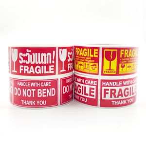 2.5*4.5cm 4 Different Fragile Paper Packing Sticker Label Printed Red and White Self Seal Rolling Warning Stickers