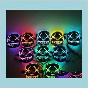 Festive Supplies Home Garden Halloween Led Glowing V Horror Ghost Mask Lighting El Wire Dj Bar Joker Face Guards Veil Costome Party Co