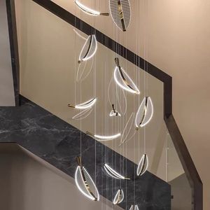 Villa living room dining rooms large pendant lamp spiral staircase sales department Acrylic leaf engineering lamps customization