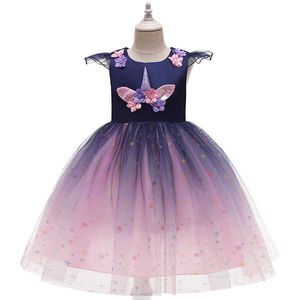 Малыш девушка Sparkle звезды платье для детей принцесса Unicorn детей цветы тюль одежда мультфильм наряд 210529