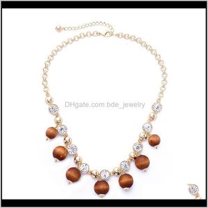 Kolye Kolye kolyeler Mücevherler Fiyat Tasarım Kristal Kahverengi Ahşap Boncuklar Kadın Moda Takı Online Alışveriş Drop Deli