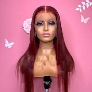 Wholesale red lace fronts resale online - Synthetic Wigs Inch Density Long Wine Red Straight Glueless Lace Front For Women With Baby Hair Heat Resistant Daily