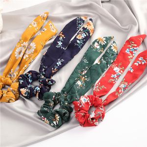 INS 5 colors Vintage Scrunchies Bow Women Accessories Hair Bands Ties Scrunchie Ponytail Holder Rubber Rope Decoration Big Long Bows ZWL769