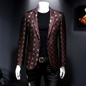 Men's Suits & Blazers 2021 Autumn Slim Fit Blazer Men Lattice Stage Casual Suit Coats Silver Burgundy Green Groom Wedding